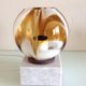 Polychrome glass globe lamp on marble base / vintage 60s-70s