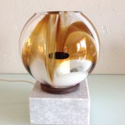 Lampe globe en verre polychrome sur socle marbre / vintage années 60-70