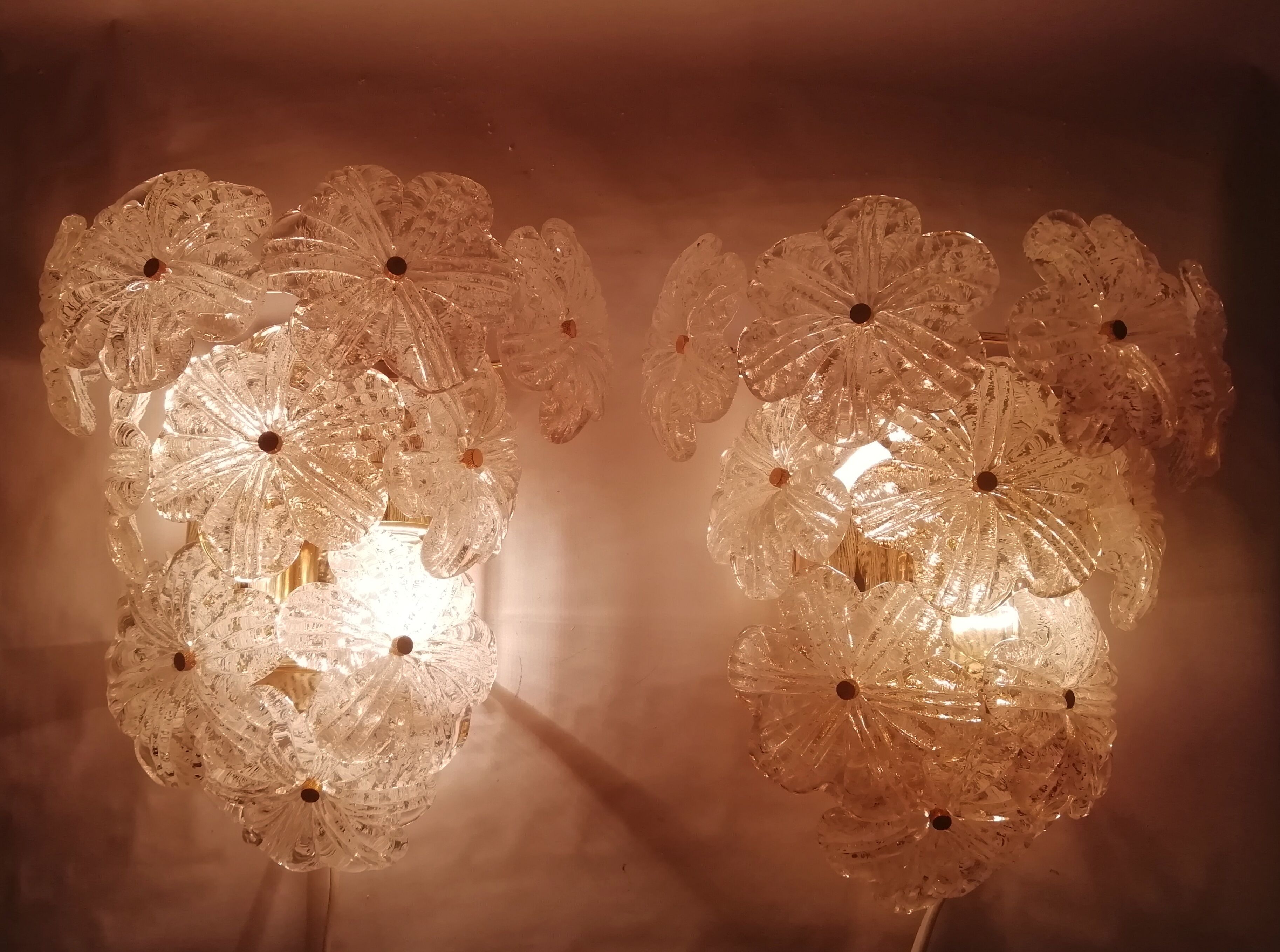 Pair of Murano glass flower wall light