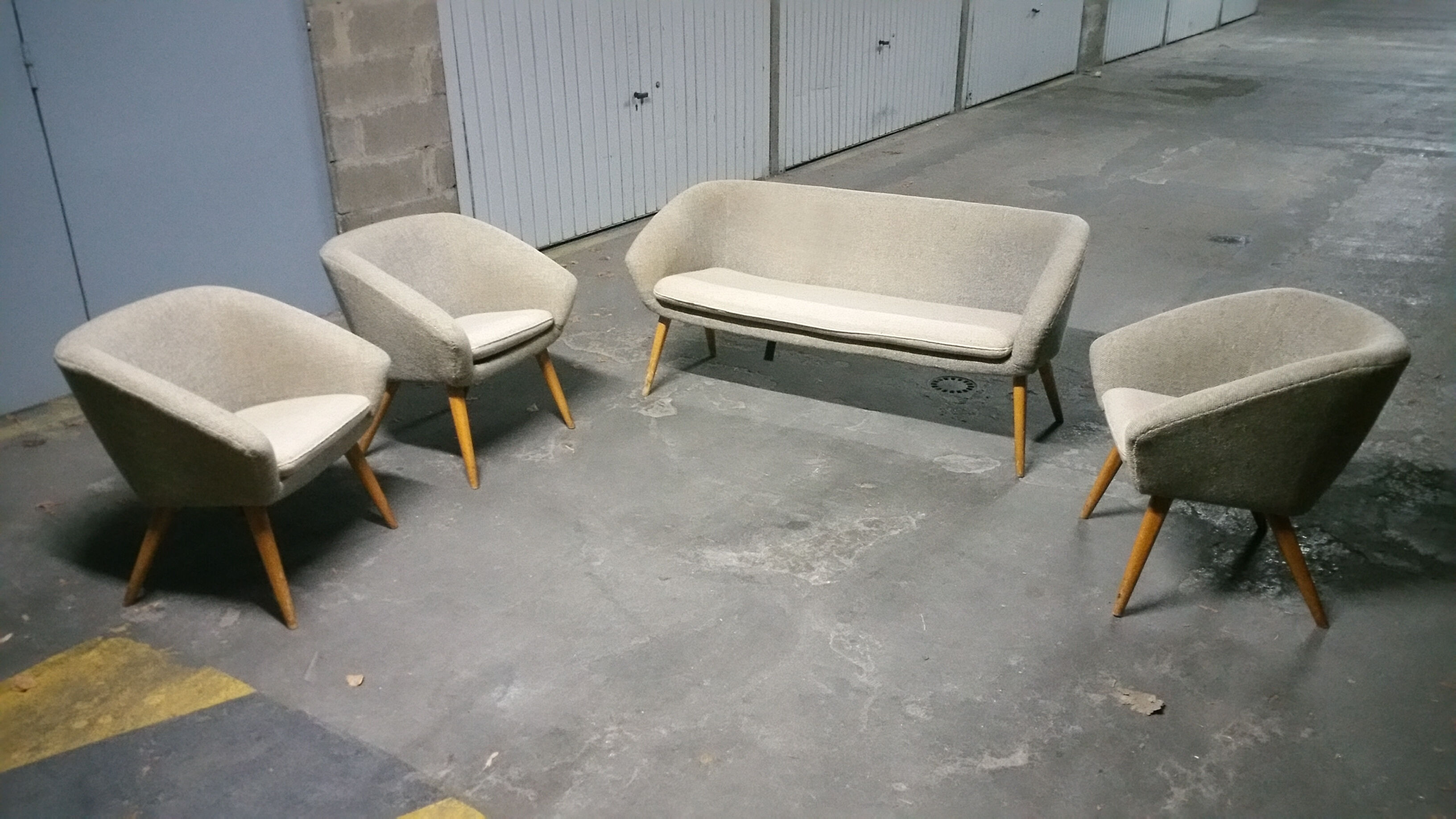 Sofa 3 Chair Danish cocktail of the 50s/60s gray / white