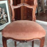 Paire Anciennes Chaises Rocaille Assises Velours /Bois Sculpté