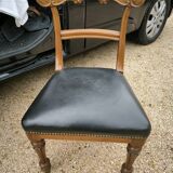 Set of 6 English chairs in mahogany and black leather