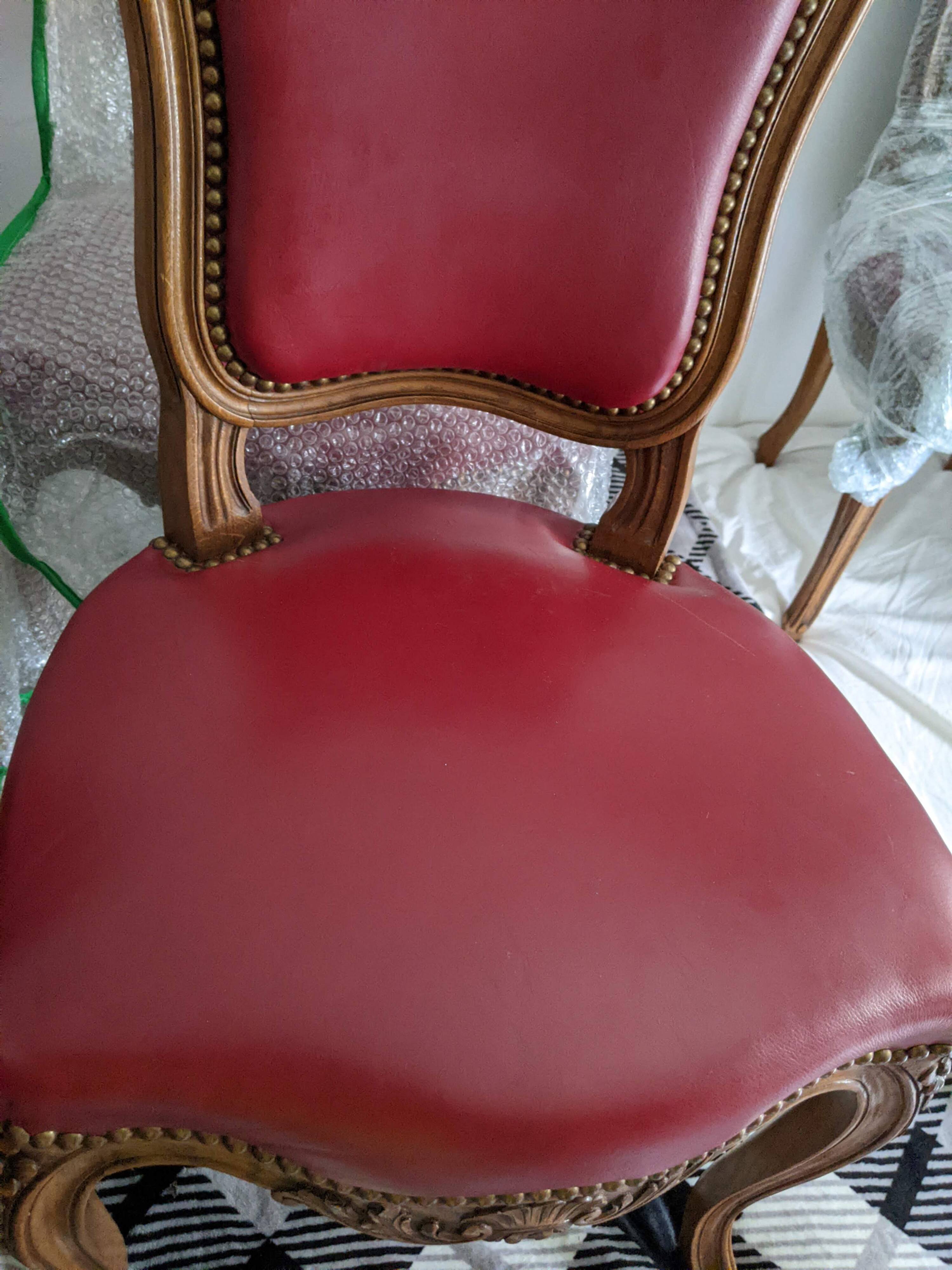 Set of Louis XV Cabriolet Chairs – Carved Wood & Bordeaux Leather