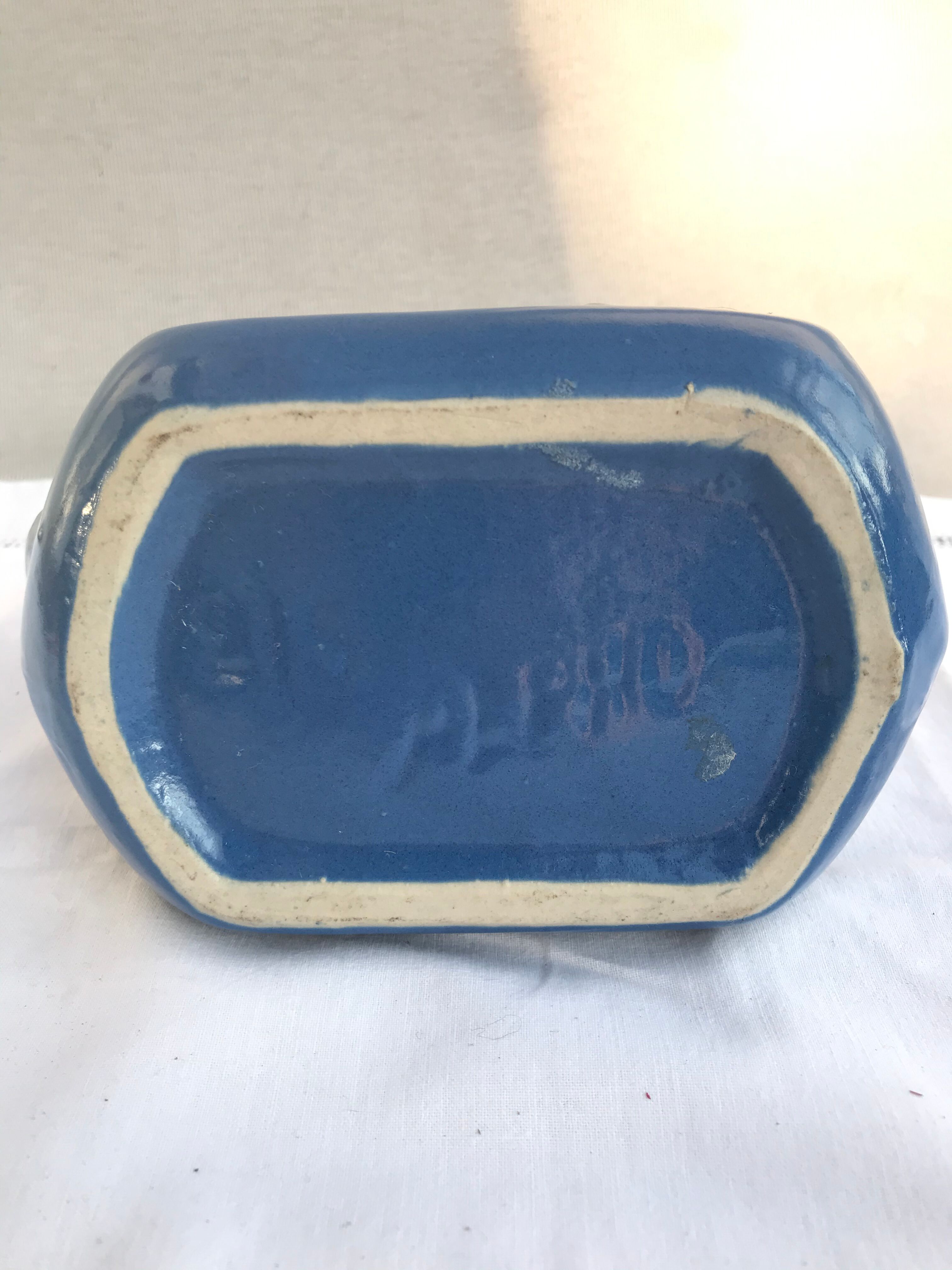 Former Art Deco Pitcher ALPHO Ceramics Enamelled Blue Beige Vintage Kitchen