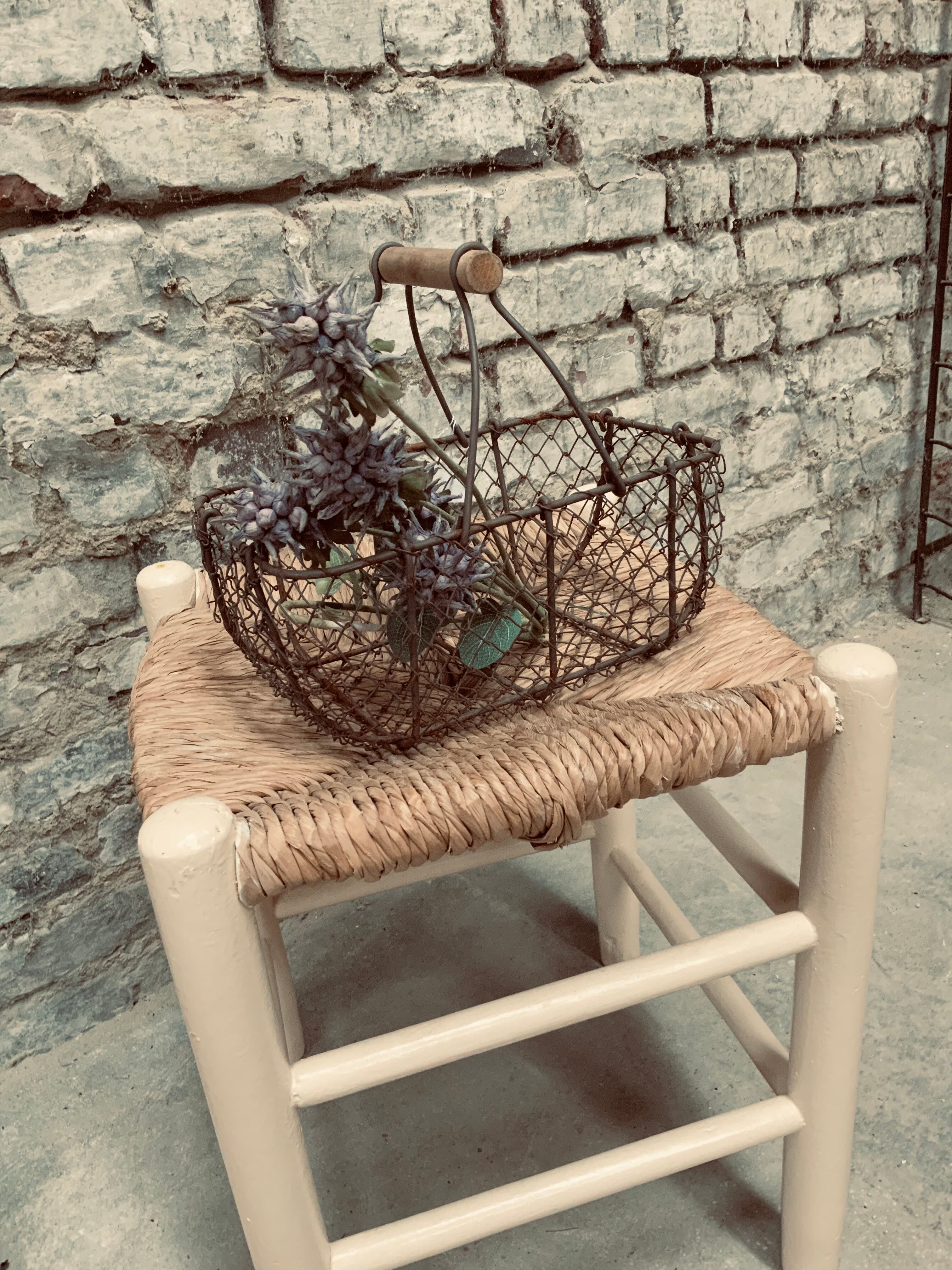 Wooden and straw stool