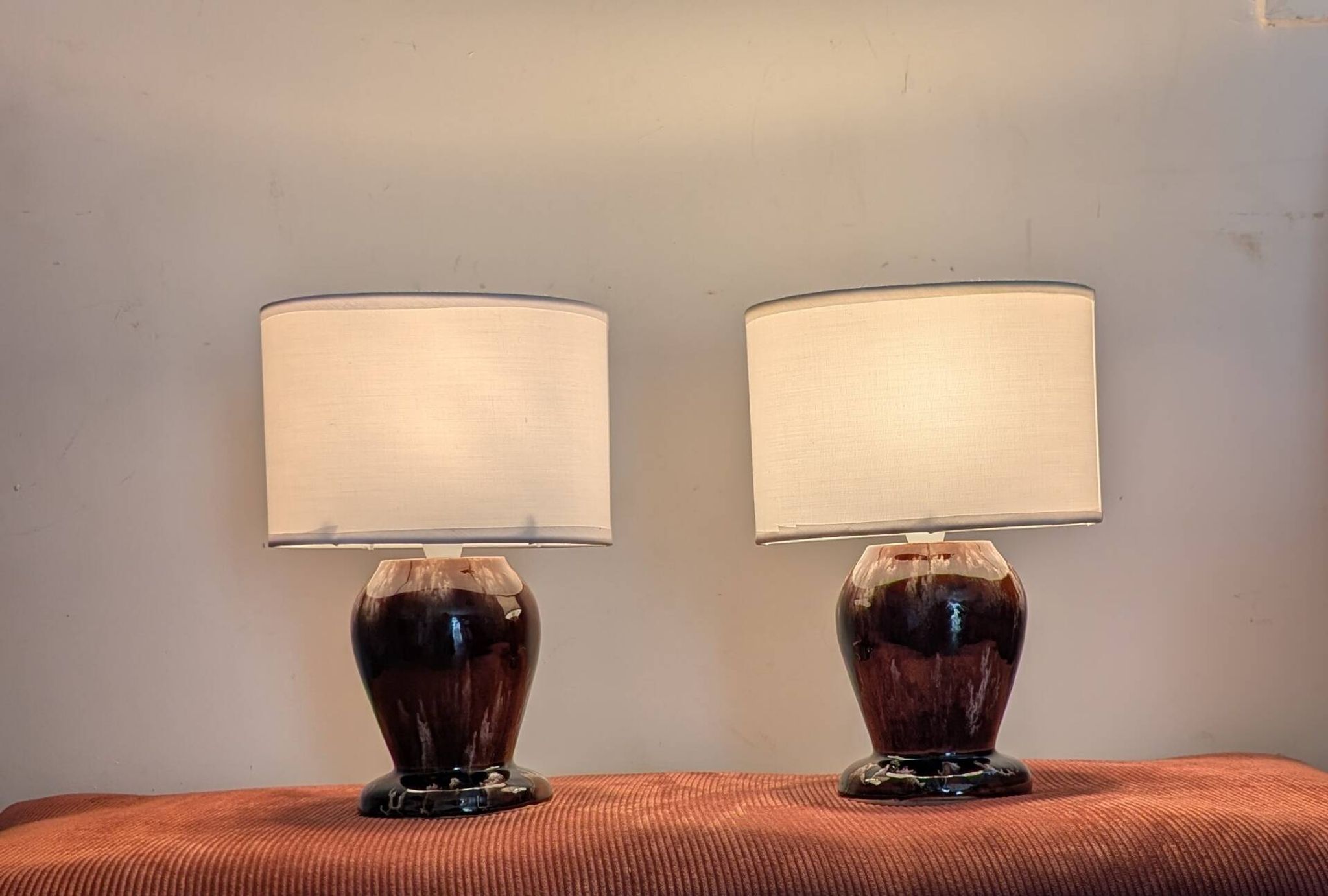 Pair of vintage 70s ceramic bedside lamps – Glazed enamels & e