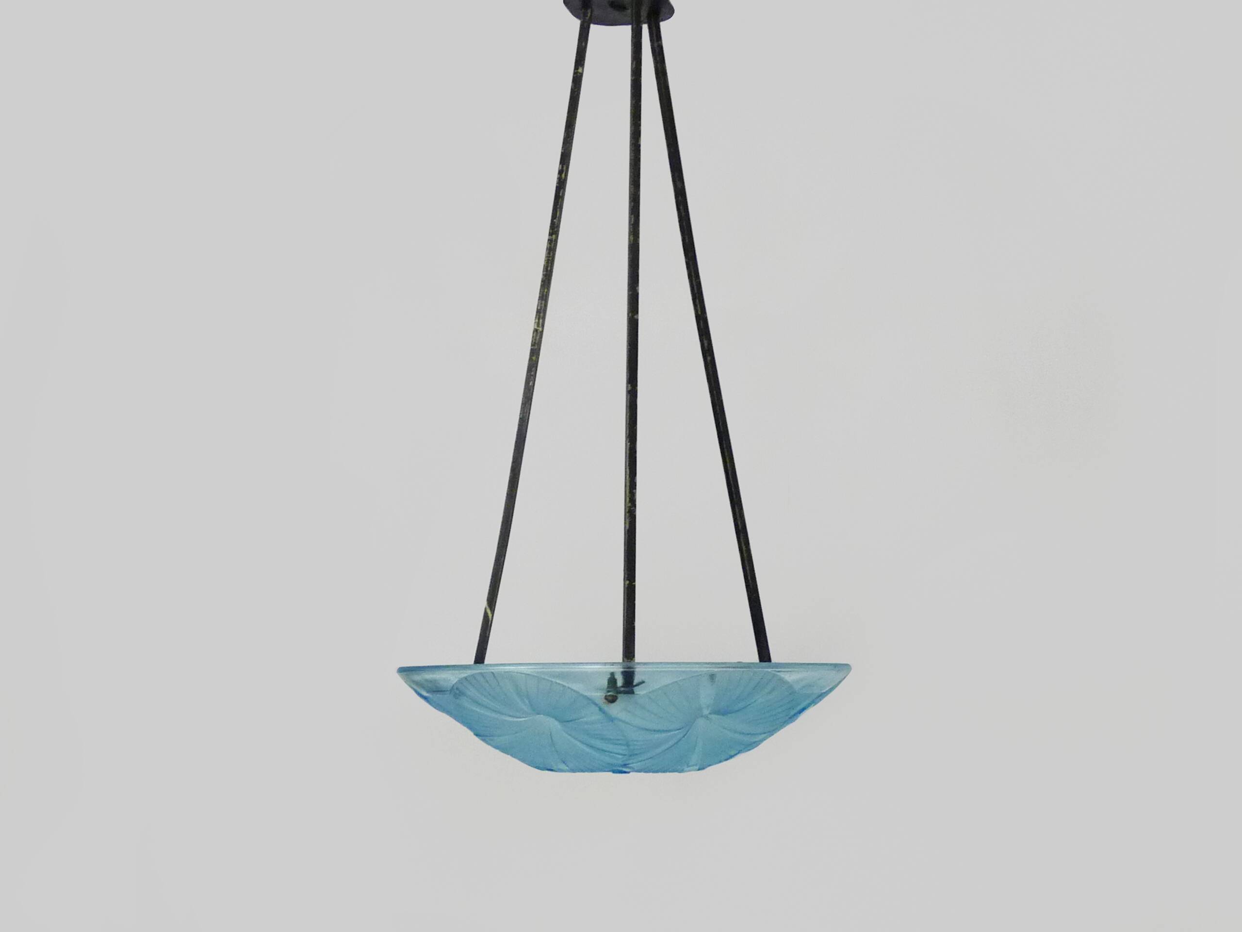 Antique DEGUE chandelier, Art Deco pendant bowl 1 light, in glass paste.