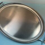 plateau de forme oblong en inox et bois de l'orfèvre Jean Couzon