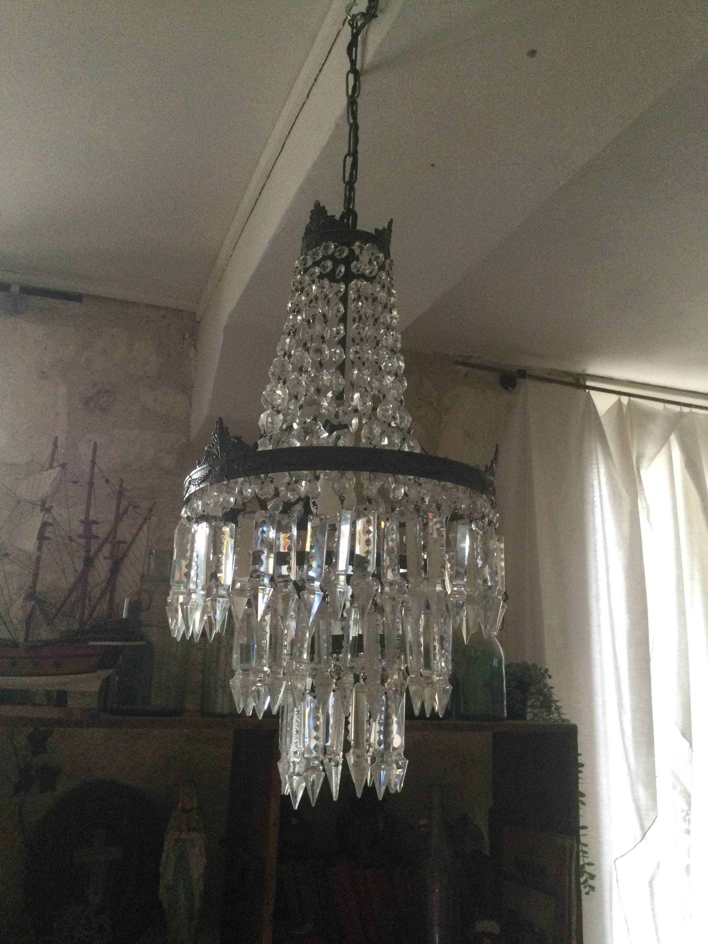Lustre montgolfière ancien à pampilles