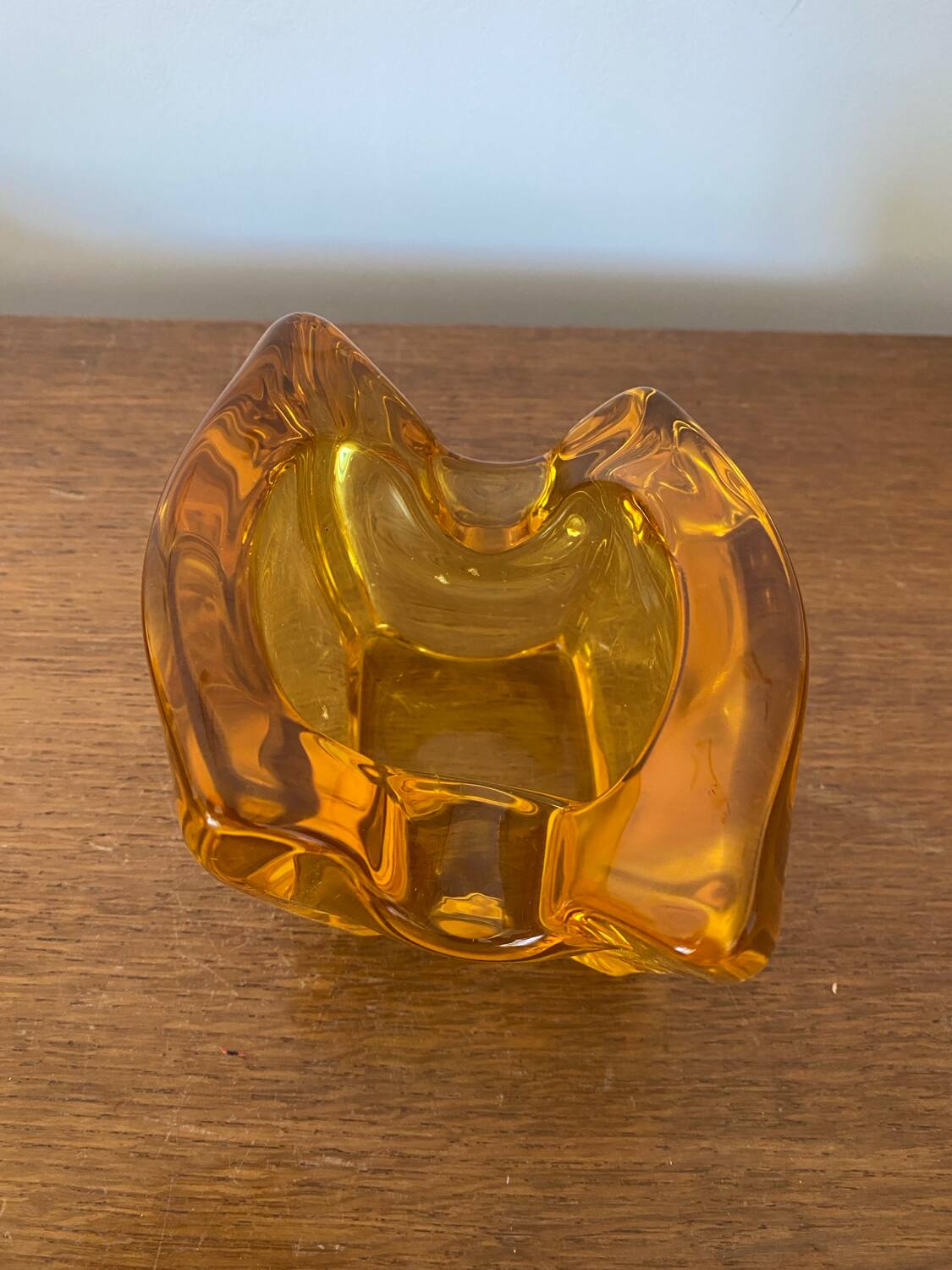 Antique Vintage Orange Yellow Molded Crystal Pocket Ashtray #C268