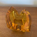 Cendrier, vide poche en cristal moulé jaune orangé vintage