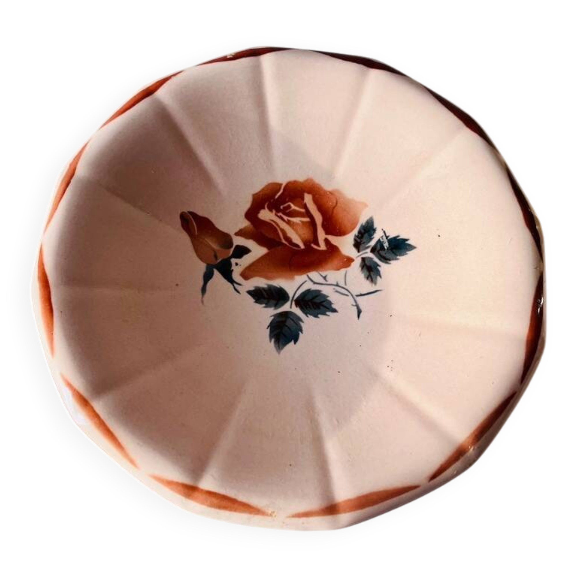 Antique Digoin Sarreguemines Frégate model dish with pink floral decoration