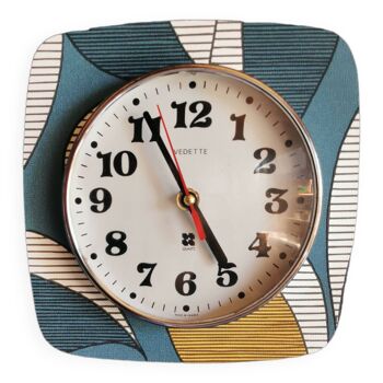 Clock wall clock formica silent square "Star blue white ochre"