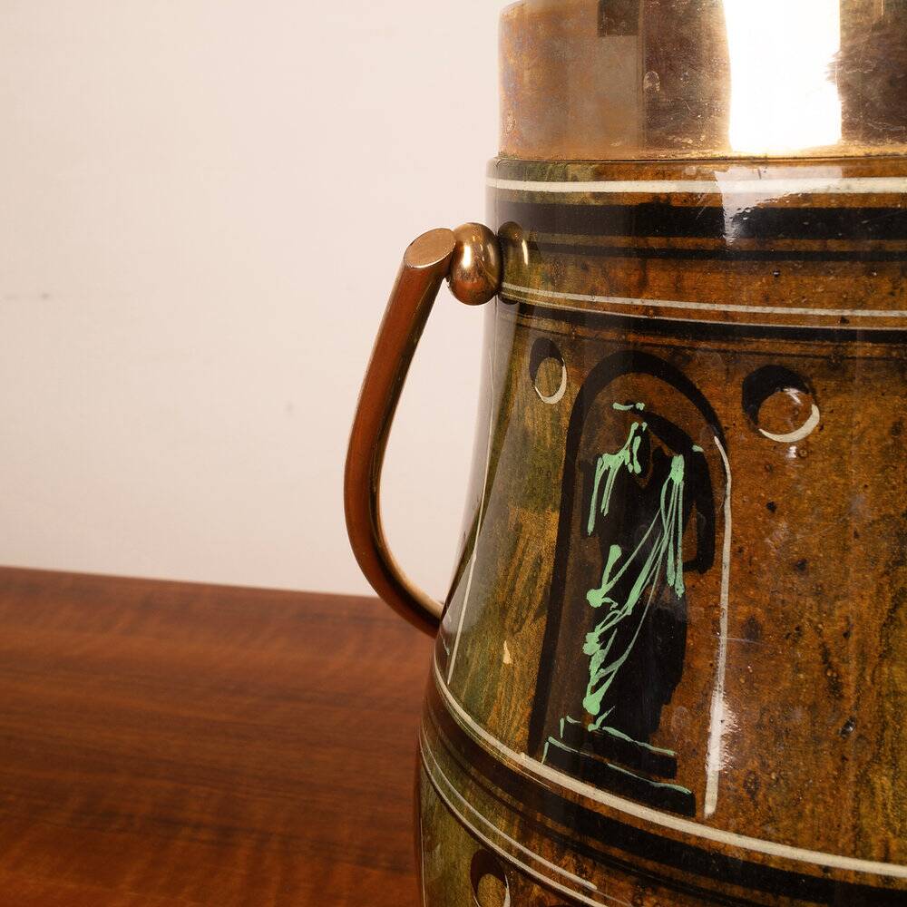 Parchment ice bucket model 935D with Fornasetti decoration by Aldo Tura, 1950
