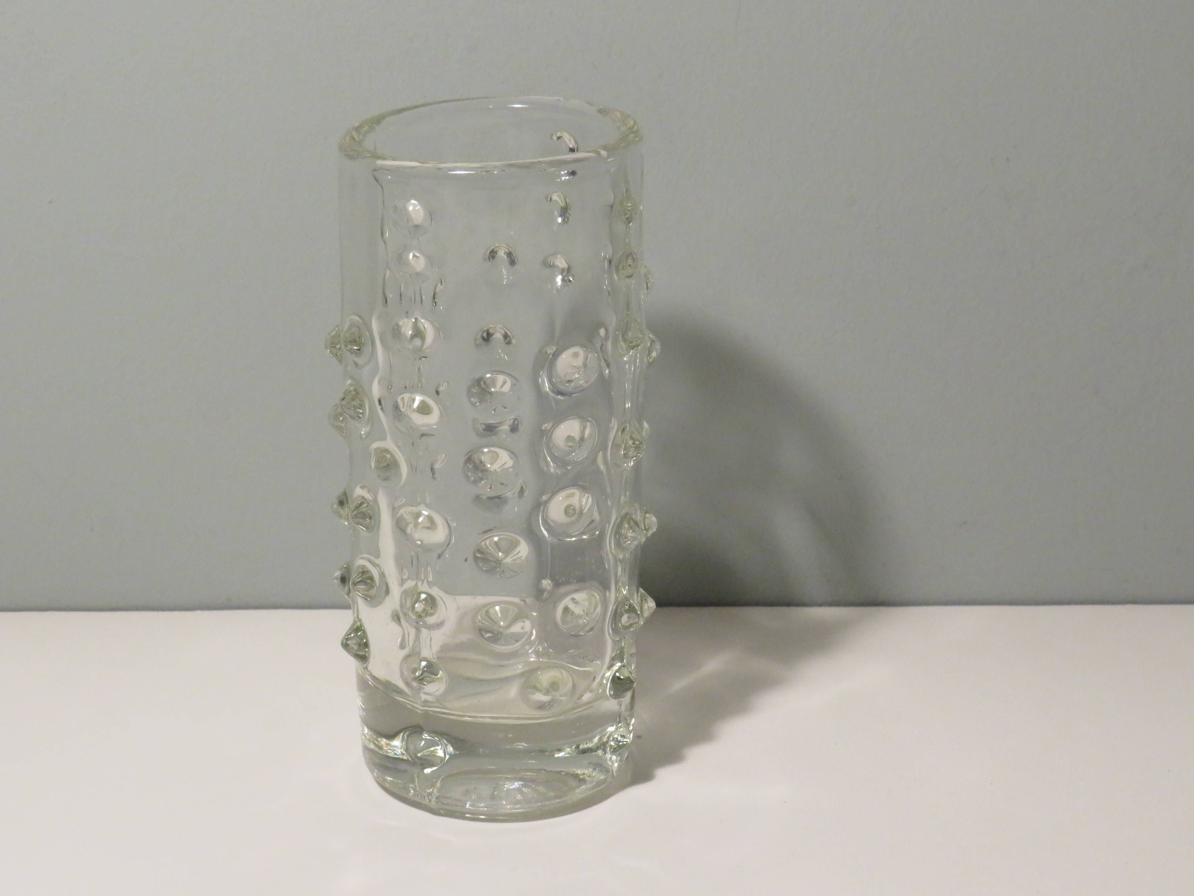 Brutalist transparent glass vase, Pavel Panek 1971