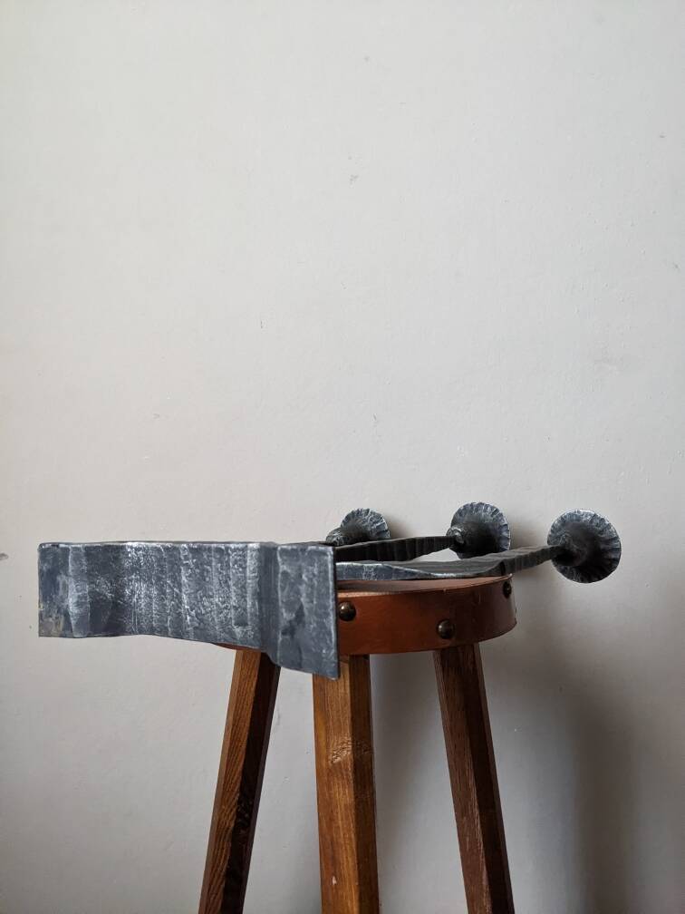 3-arm chandelier, ironwork, brutalist design, handmade