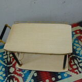 Rolling table vintage and design 1950, wood and gold metal