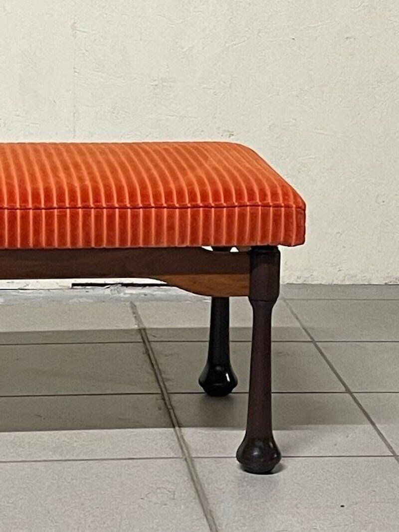 Panca in legno colorato e velluto a coste, anni '60