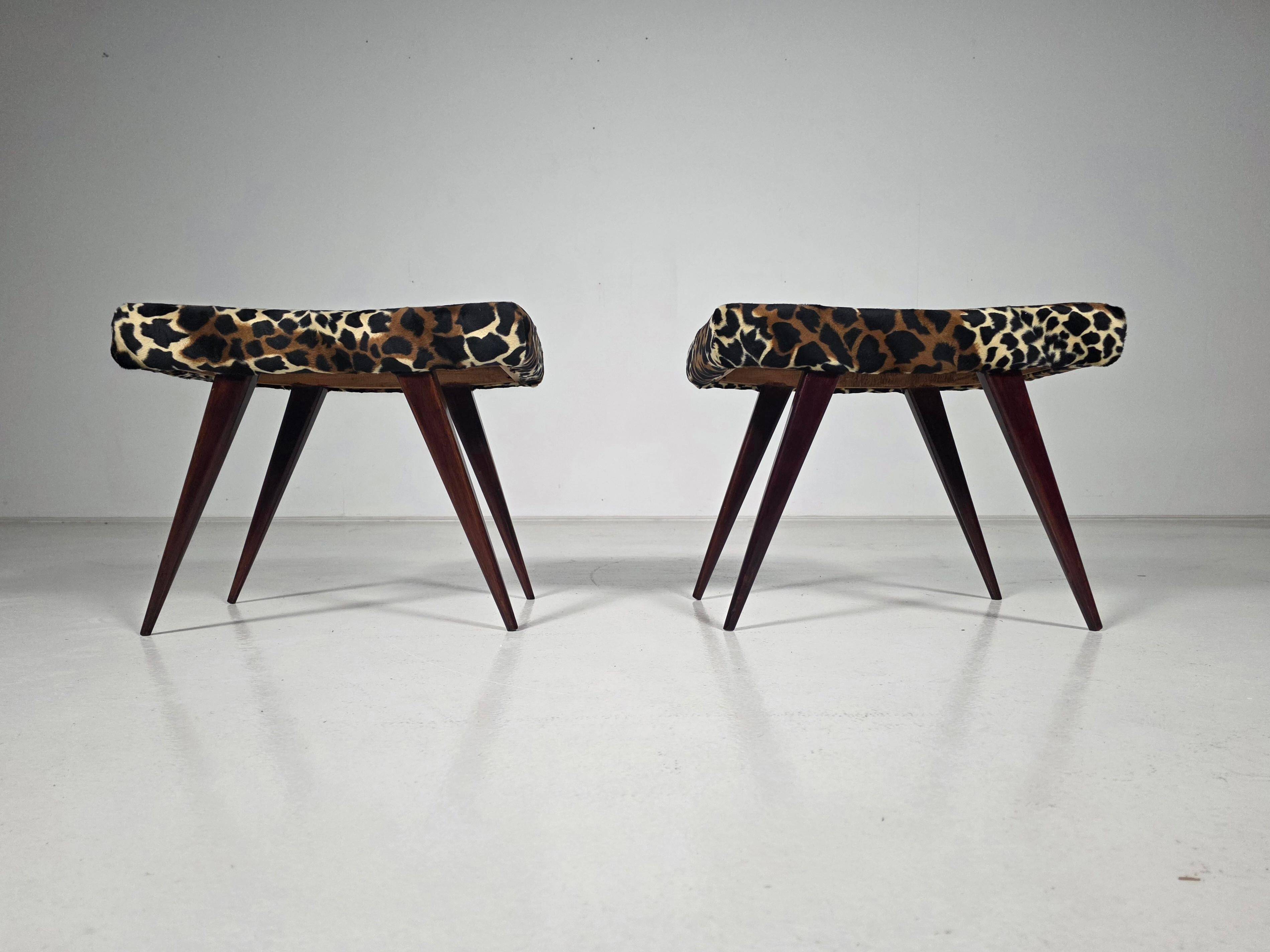 Pair of Italian benches and stools from the mid-century, 1950s.
