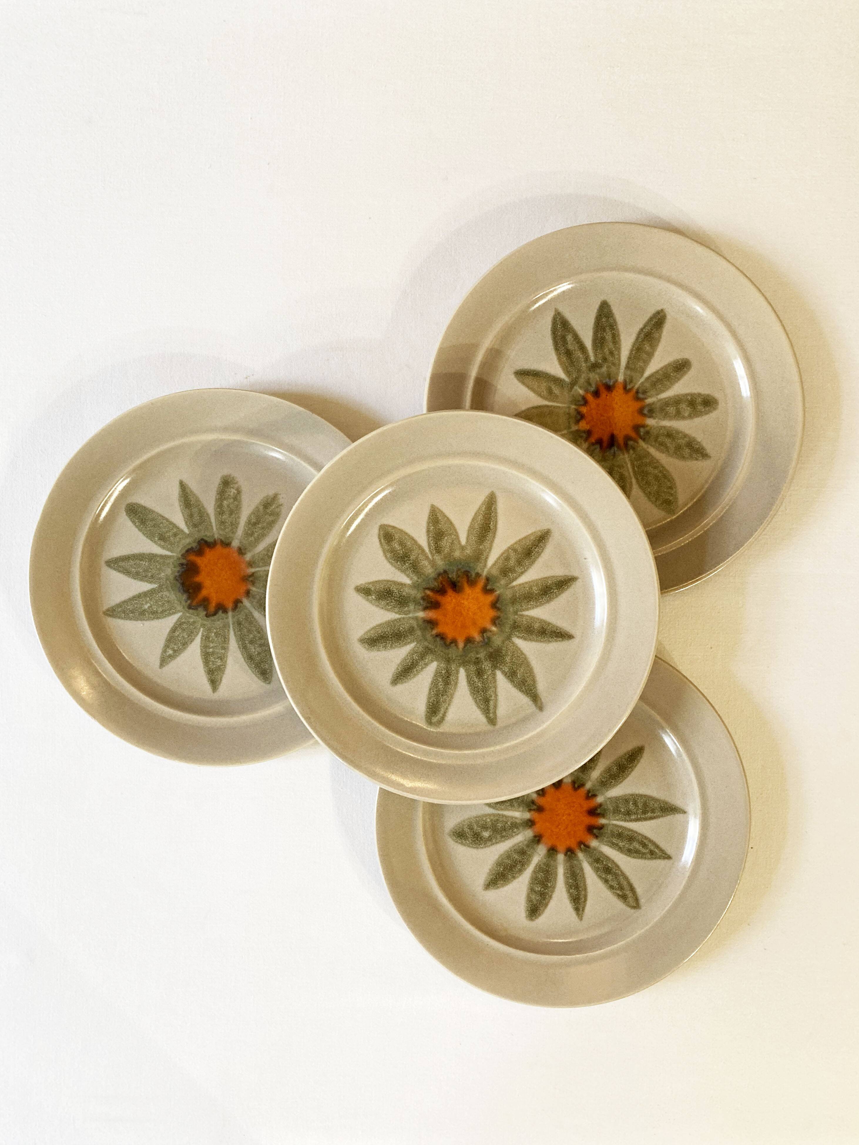 Vintage dessert plates, hand painted flower pattern