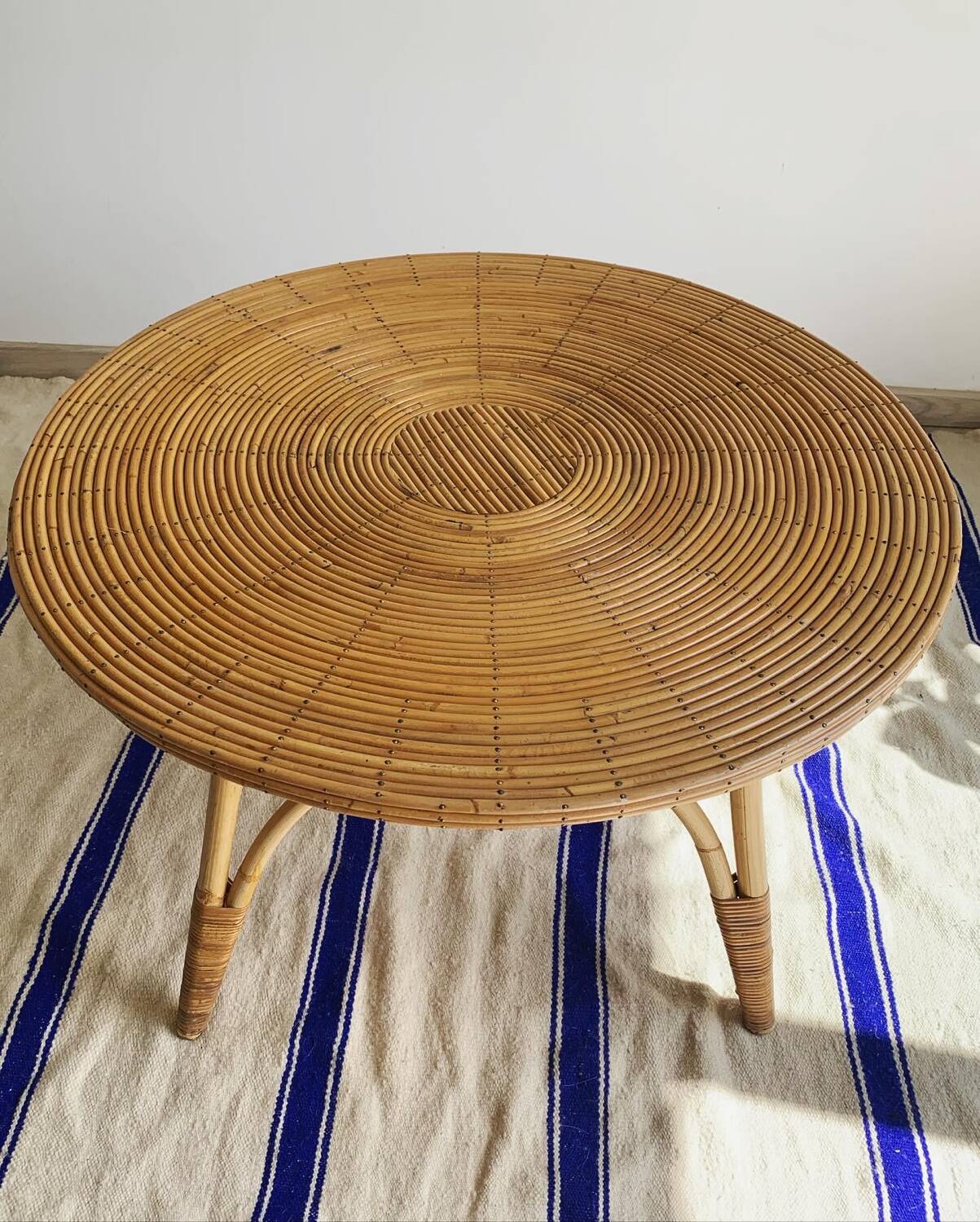 Large vintage rattan and bamboo coffee table