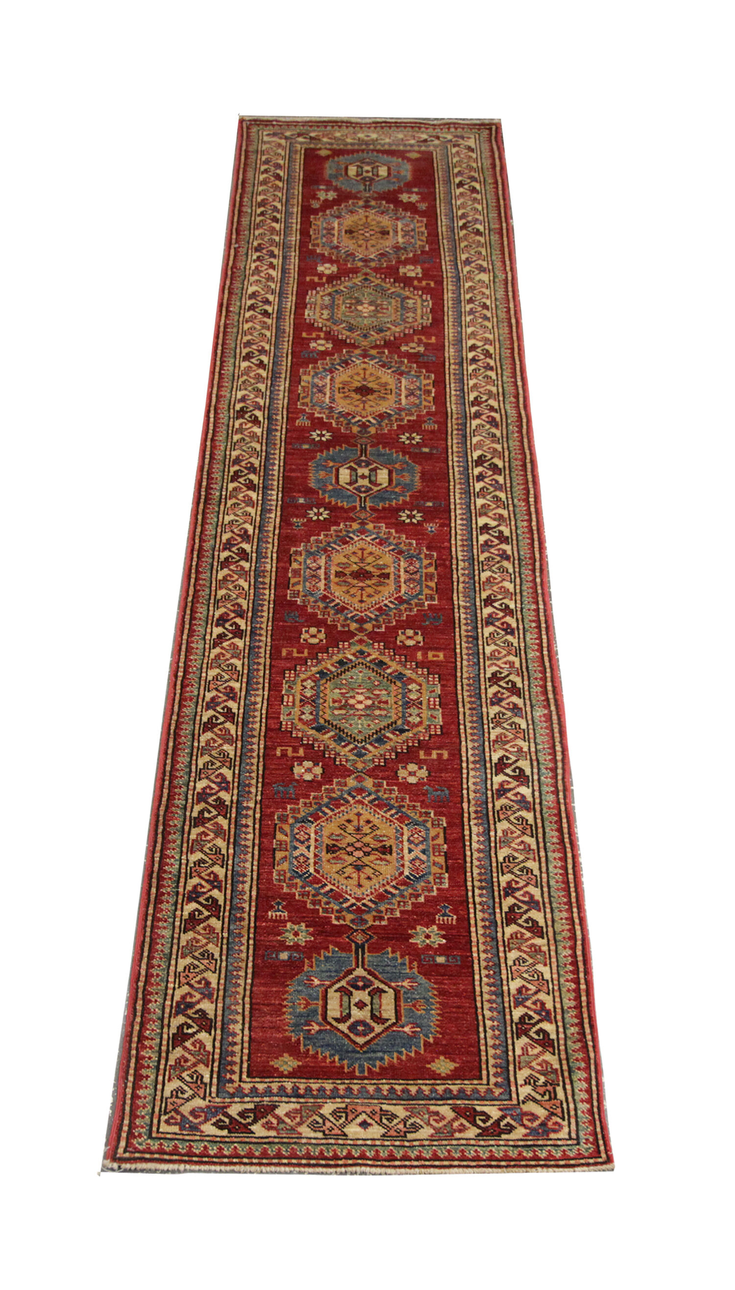 Afghan kazak runner rug long handwoven red wool rug-68x200cm