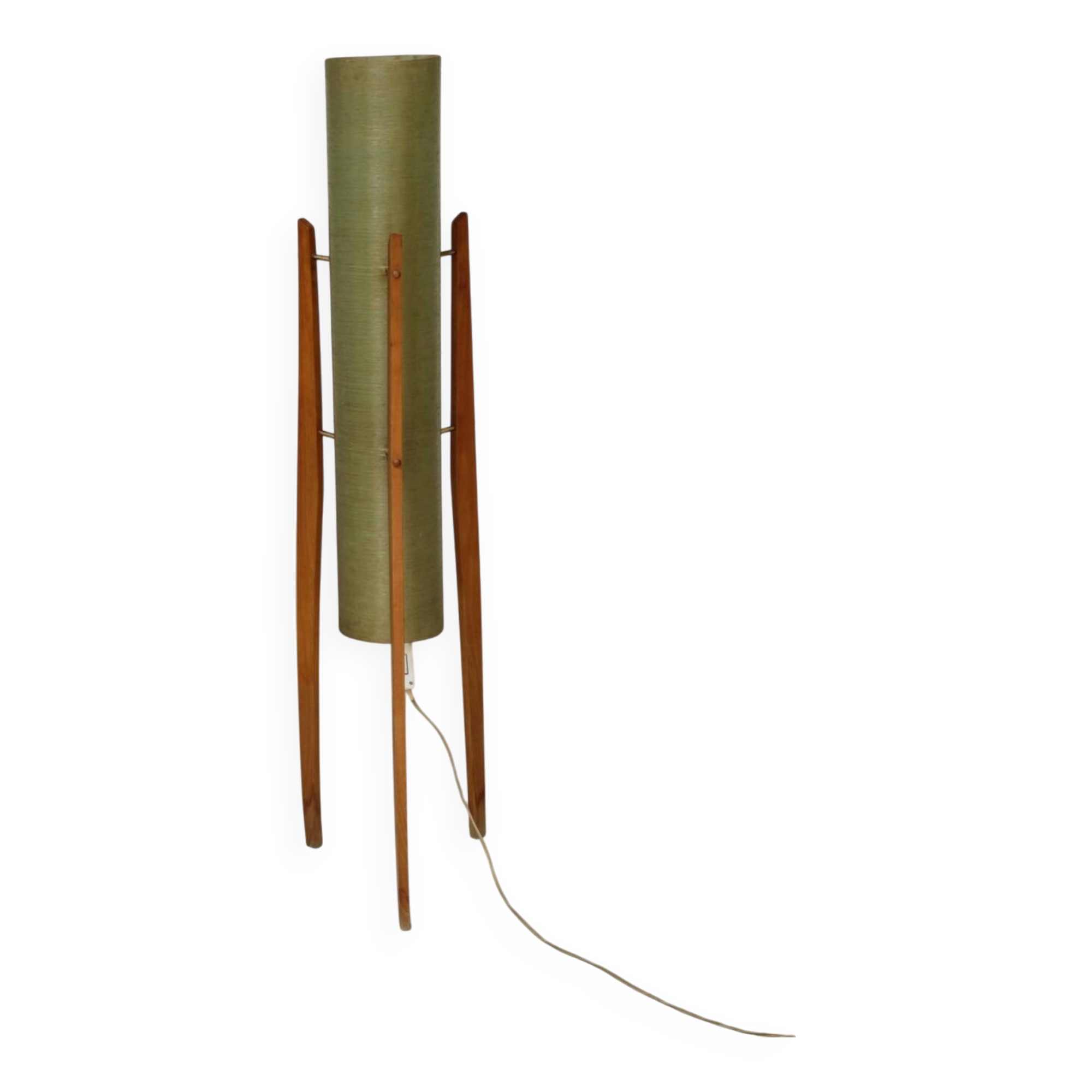 Rocket green floor lamp by Novoplast fiber and wood 1960