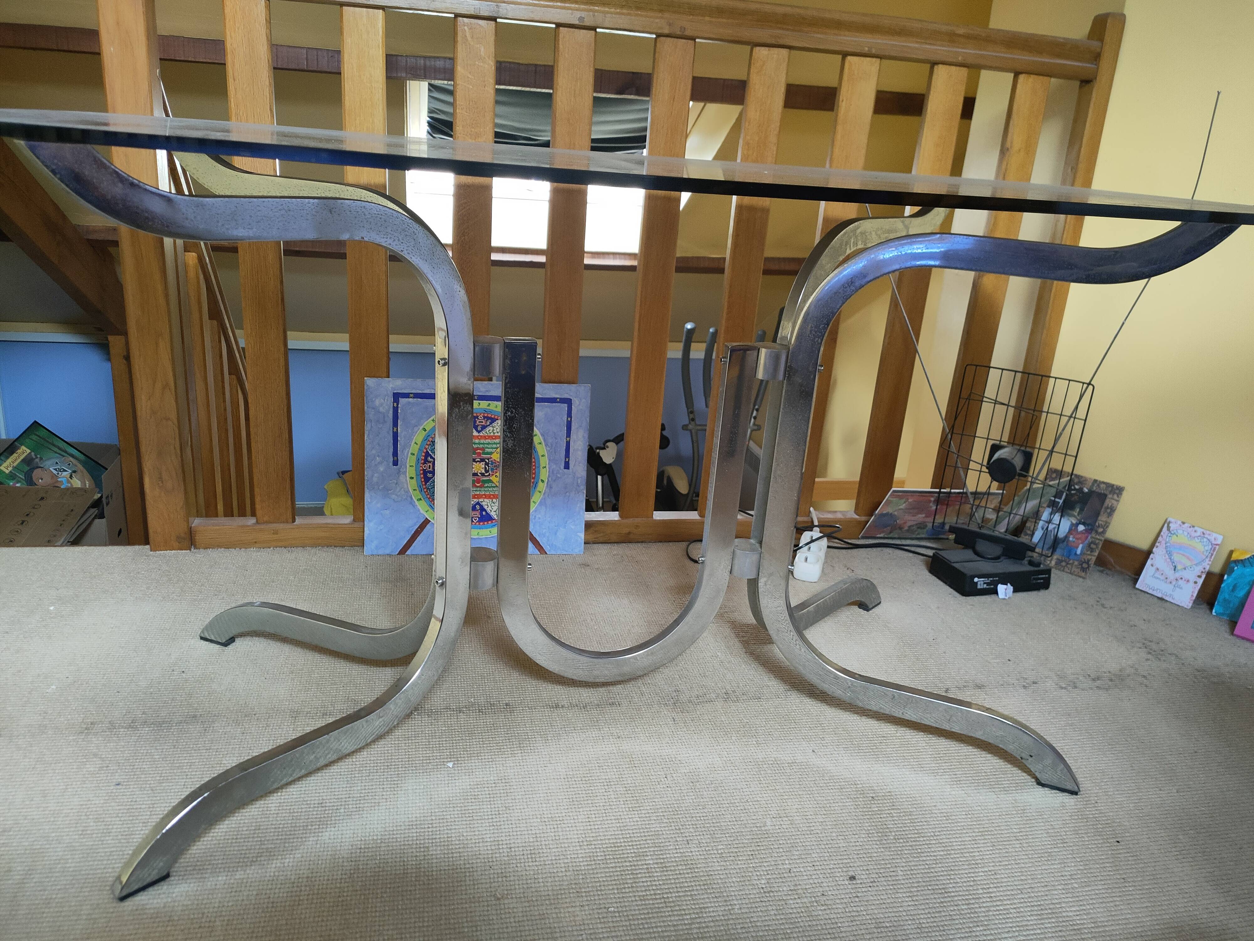 Glass and metal table from the 70s.