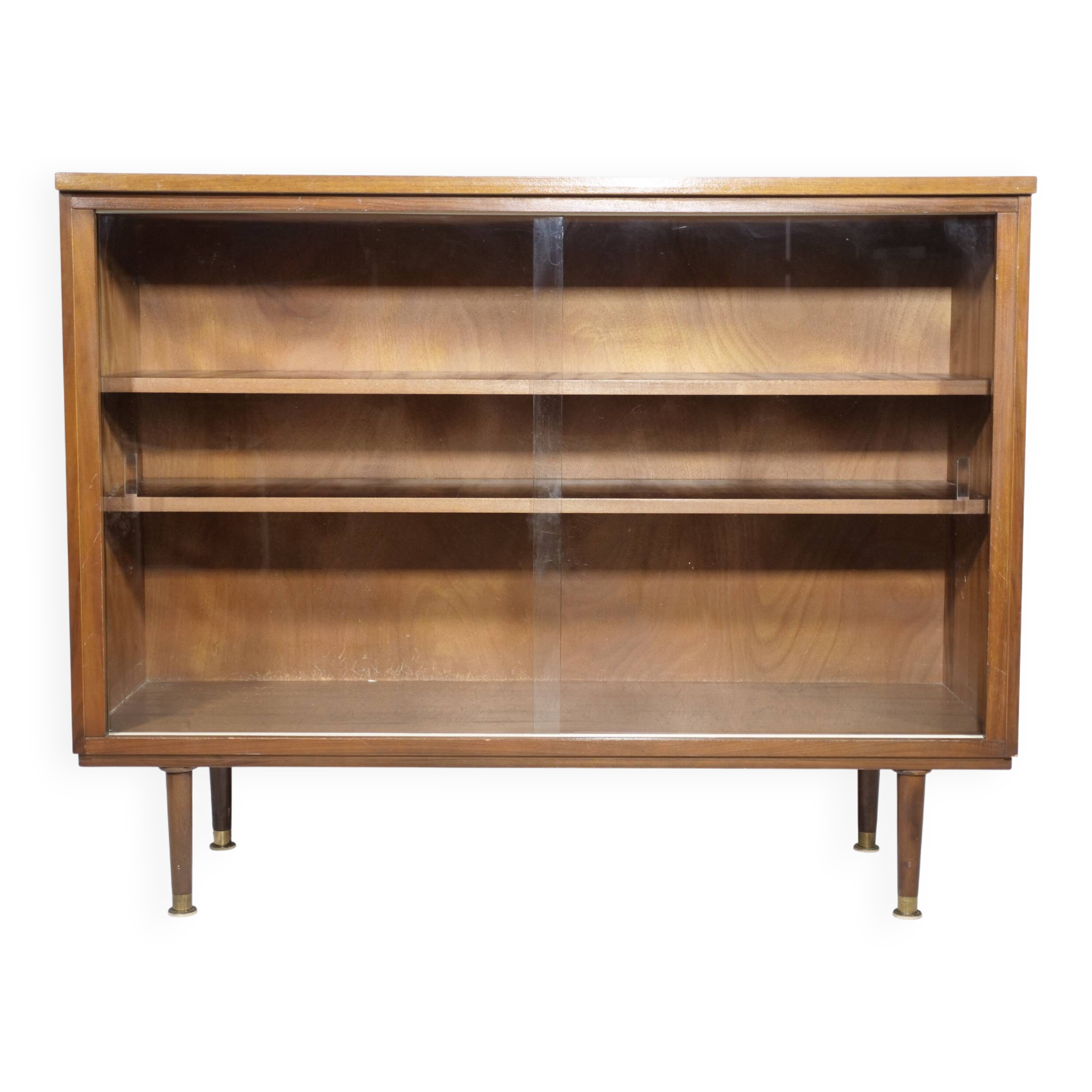 Showcase Cabinet 1960s Sideboard Sliding Door Walnut