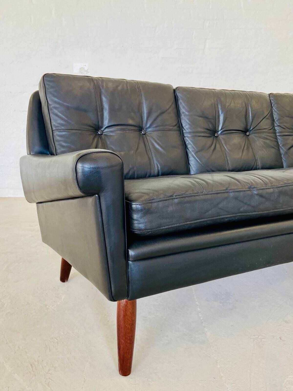 Vintage Danish retro Svend Skipper 3 person sofa in black leather 1960s