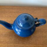 Ancienne Théière Métal Tôle Émaillée Bleu Vintage