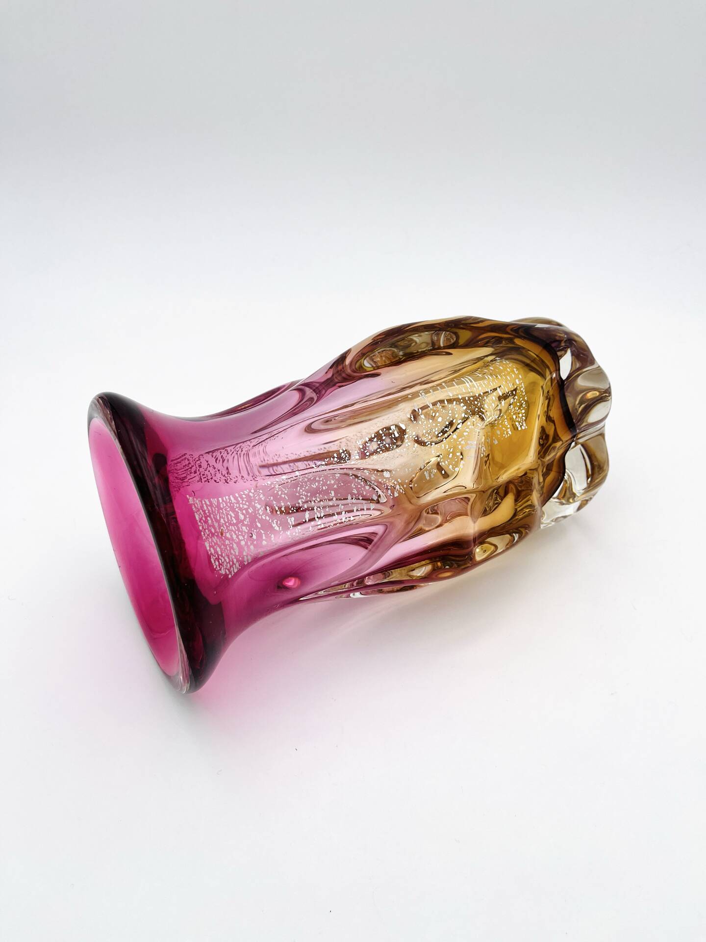 Vase Studio Glass Josef Hospodka Chribska Sommerso Feuille Argent