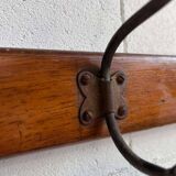 Vintage industrial wooden coat rack with porcelain hooks