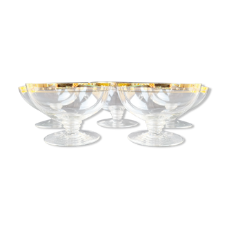 Non estampillé - Coupes à Champagne (5) - Art nouveau - Cristal léger soufflé, taillé et doré