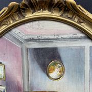 Ancient, Oil painting, interior scene, signed, wood frame, gilded, painting, French painter