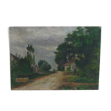Vue du village, huile sur panneau signée, René Blain
