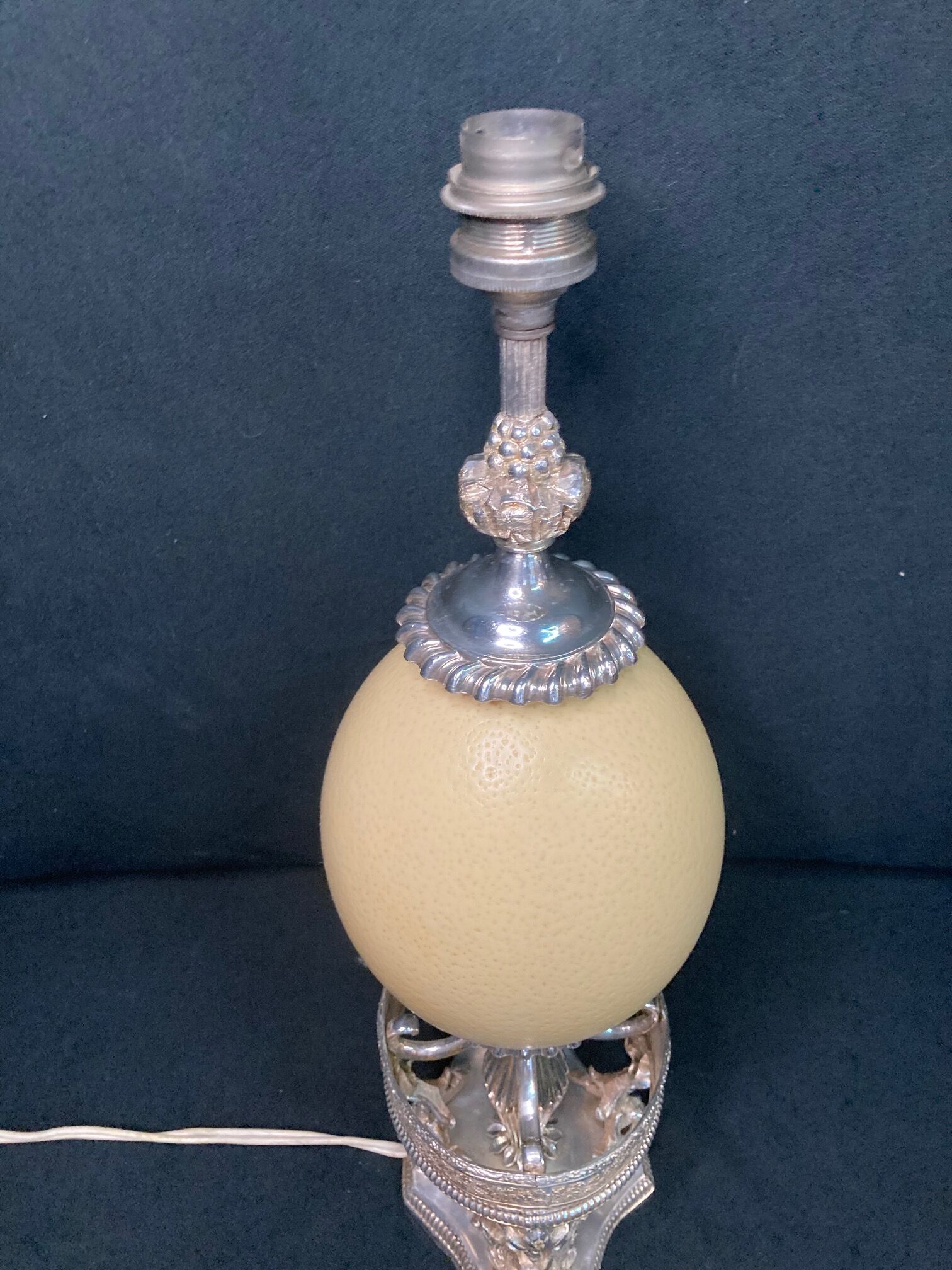 Old lamp foot silver metal and ostrich egg late nineteenth century