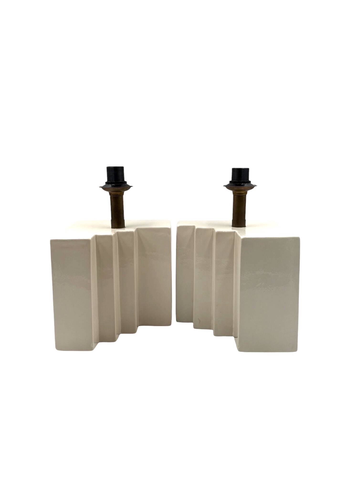 Hollywood regency set of 2 ceramic table Lamps, France 1970s