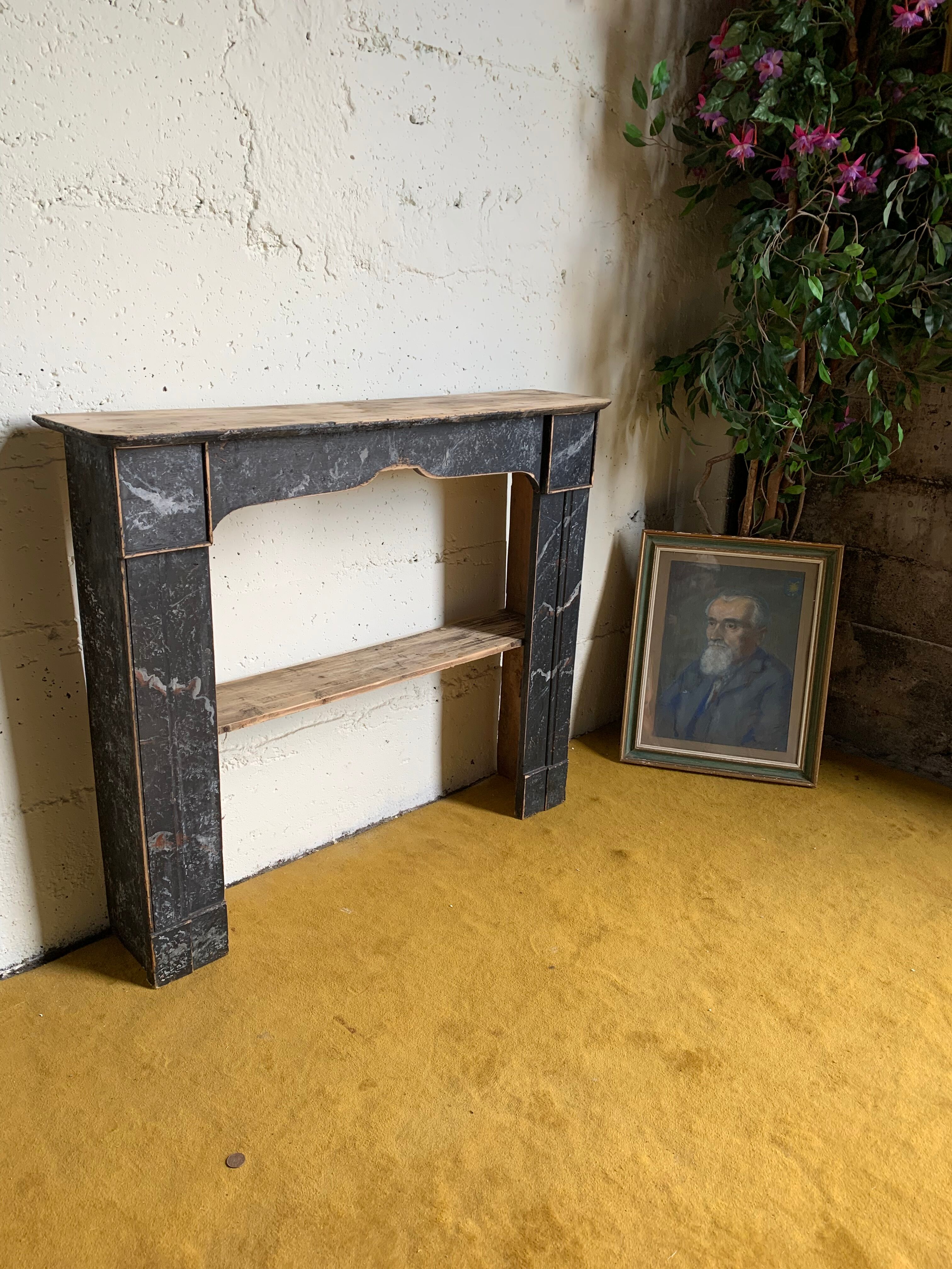 Shelf fireplace mantle.