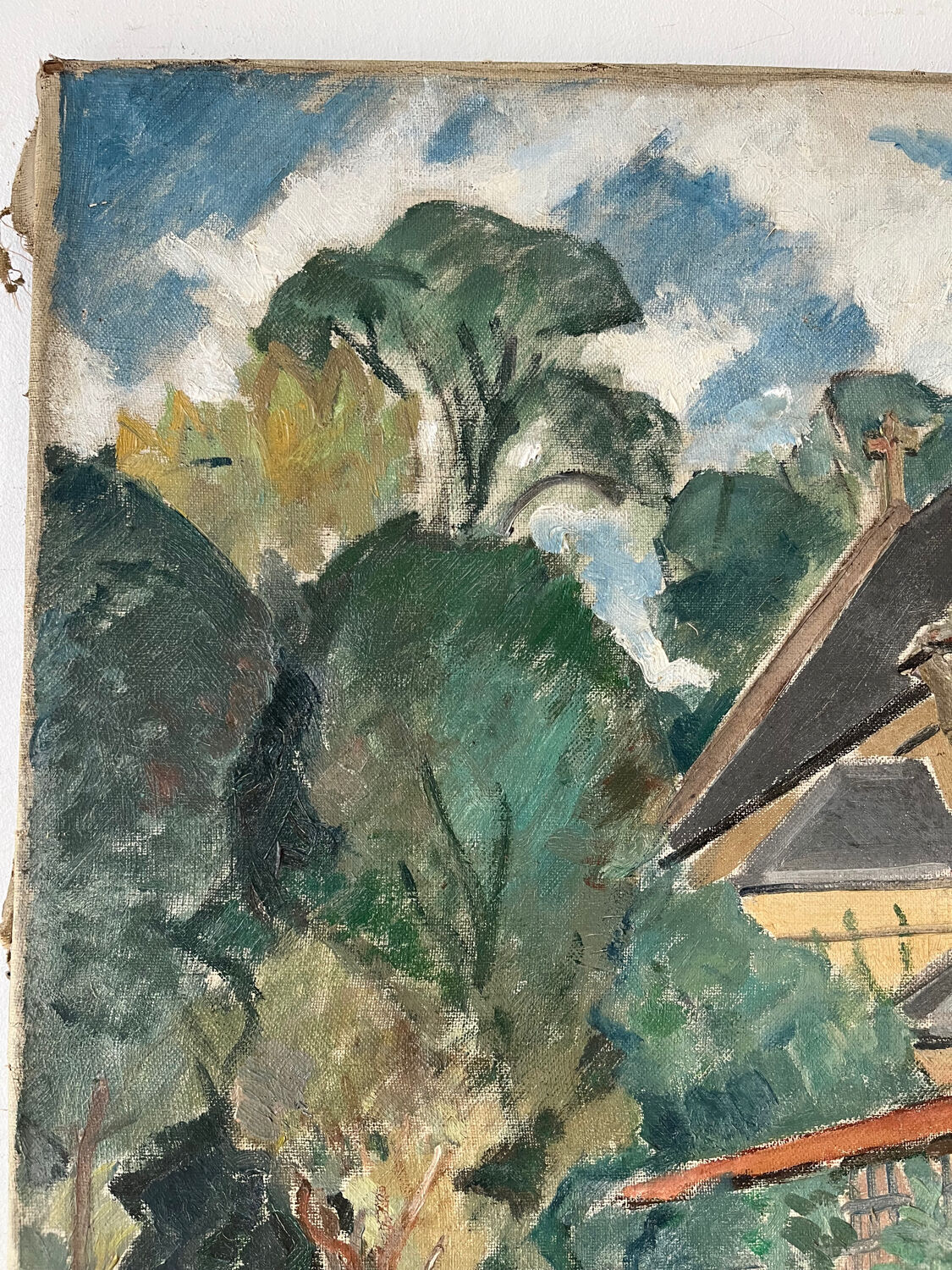 Country house with young man, signed Bernard Delafon
