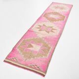 3x10 Fuchisa Pink & Caremel Brown Geometric Pattern Vintage Runner Rug