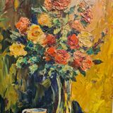 Bouquet de roses dans un vase, huile par Louis Dufour