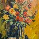 Bouquet of roses in a vase, oil by Louis Dufour