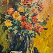 Bouquet de roses dans un vase, huile par Louis Dufour