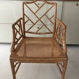 Fauteuil canné en bois et bambou ancien