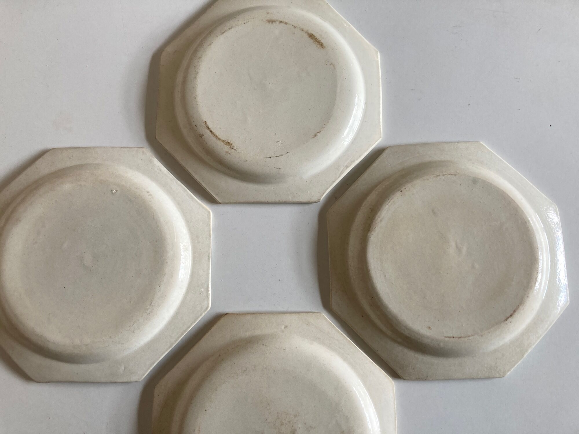 Set of 4 plates Creil and Montereau octagonal pearls Directoire 1800