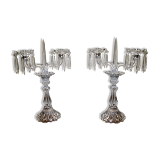 Paire de girandoles chandeliers à pampilles