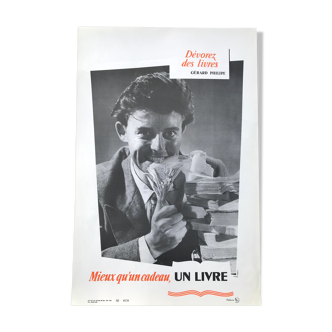 Advertising poster with Gérard Philippe "Devour books..." Around 1950. Facsimile 1993 numbered