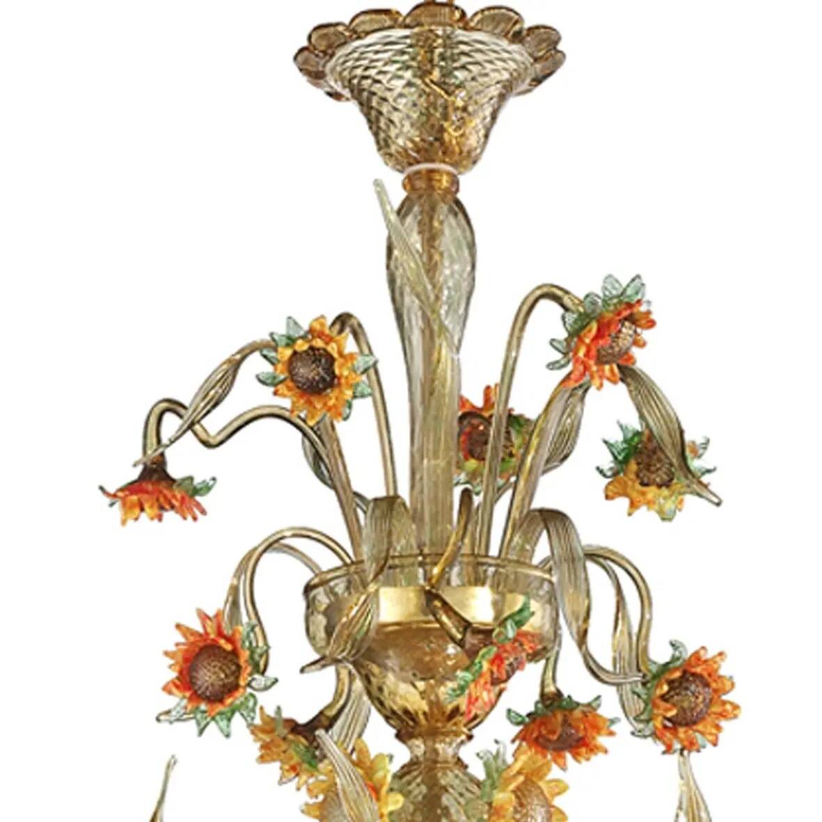 Artistic Venetian “Sunflowers” Murano Glass Chandelier
