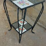 Side table in tiled earthenware and wrought iron